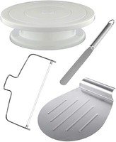 4Tlg Tortenplatte Drehbar Streichpalette Kuchenretter Tortenboden Schneider Set