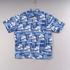 Perry Ellis Hawaiian Camp Shirt Mens XL Blue ...