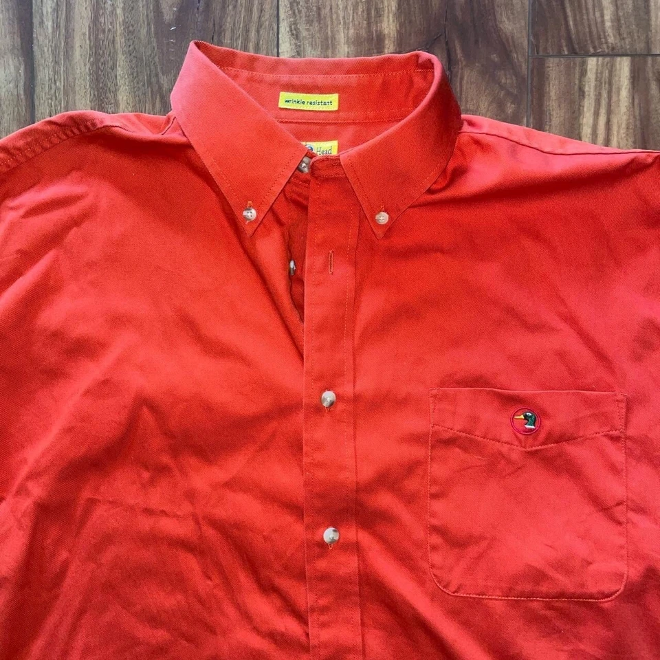 Camisa vaquera de manga larga vintage Duck Head para hombre grande naranja con botones XL Foto 2 de 4