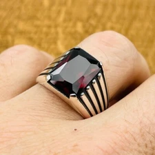 Red Garnet Gemstone 925 Silver Ottoman Handmade Mens Rings Jewelry MR#413