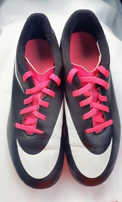  NIKE Jr Kids Bravata V FG-R Black White Pink Youth Soccer Cleats Size 3Y
