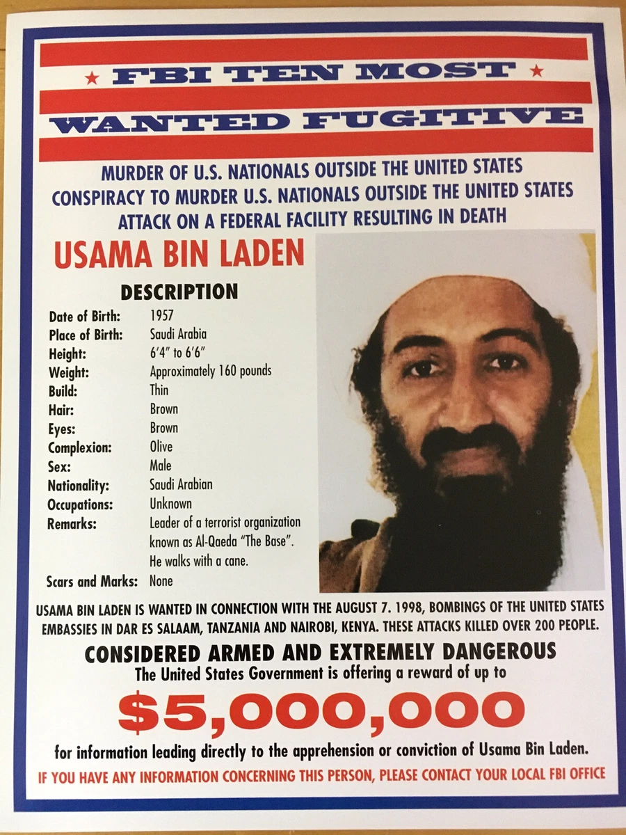 OSAMA BIN LADEN TEN MOST WANTED FBI FUGITIVE POSTERS. QTY. 36 POSTERS per PACK. | eBay