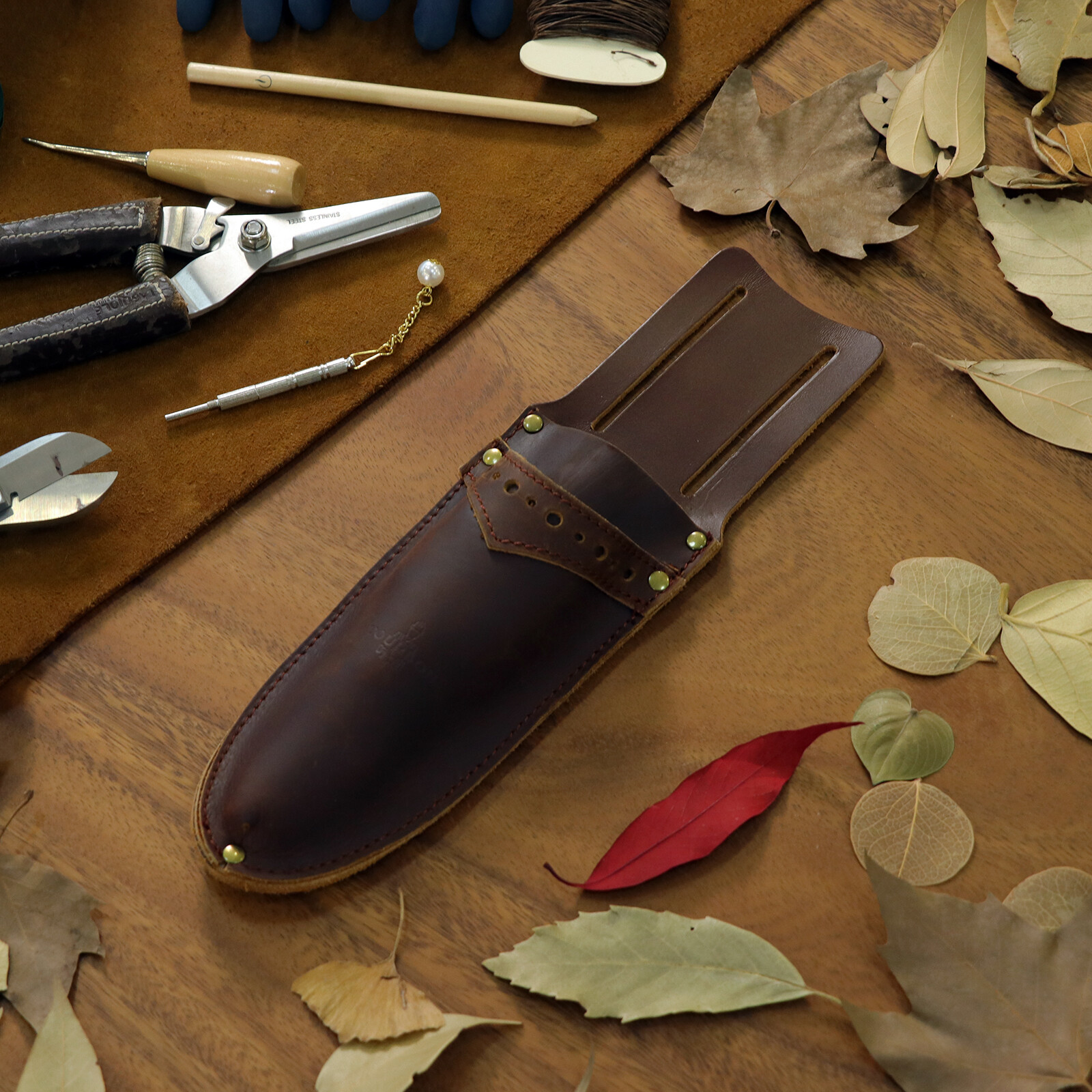 TOURBON Leather Garden Shears Sheath 2 in 1 Tools Case Scissors Saw Belt Holder