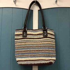 Crochet knit purse ivory brown crochet purse granny core 12 shoulder bag