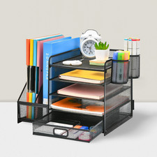 Desk Organizer with File Holder 5-Tier Tray Drawer Pen Holder for Office Black