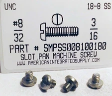#8-32x3/16 Pan Head Slotted Machine Screws Stainless Steel (25)