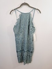Tobi Women's New! Dusty Blue Lace Overlay Mini Dress In Medium