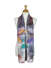 AamiraA Snowfall Night Scene Mulberry Satin Silk Stole Women Scarf Free Shipping