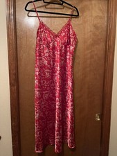 Adonna Satin Red White Floral Long Length Nightgown Sz L