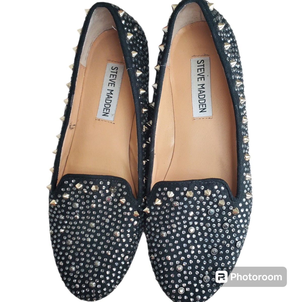 Steve Madden Black sparkle studded slip on loafers Rhinestone Size