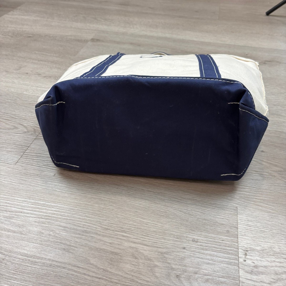 バッグ 90s LLbean Boat and tote Navy Offwhite M Vintage 90s LL Bean Boat and Tote Bag Navy Blue Canvas