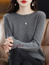 Women 100 Wool Cashmere Knitted Sweater O-neck Winter Warm Casual Pullover Top