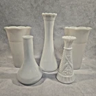 Vtg. Milk Glass vases Lot of 5 EO Brody Anchor Hocking - Mix Lot White Patterns