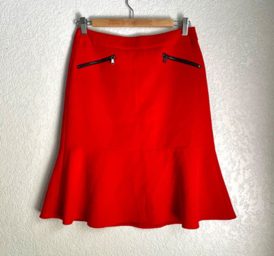NWT Gerry Weber Collection Red Black zipper Knee Length Flared Skirt Casual 4