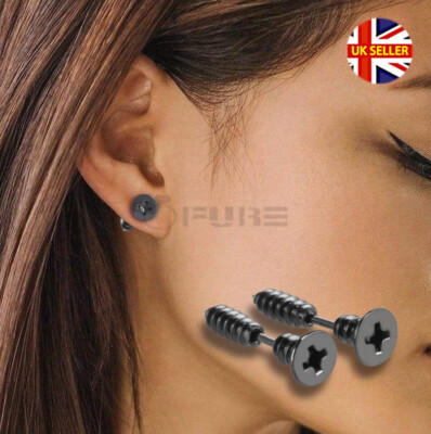 Cartilage Helix Tragus Piercing Nail Screw Shape Black Ear Stud Earrings  Jewelry UK