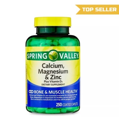 Spring Valley Calcium, Magnesium & Zinc Plus Vitamin D3 Coated Caplets,250 Count