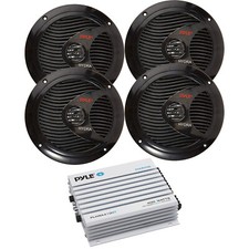 Pyle PLMR60B 6.5" 150W Marine Speakers QTY 4 w/ Bluetooth 400W 4-CH Amplifier