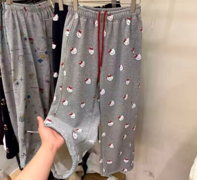 Hello Kitty Women's Velvet Thickened Casual Sweatpants Cute Cartoon Winter