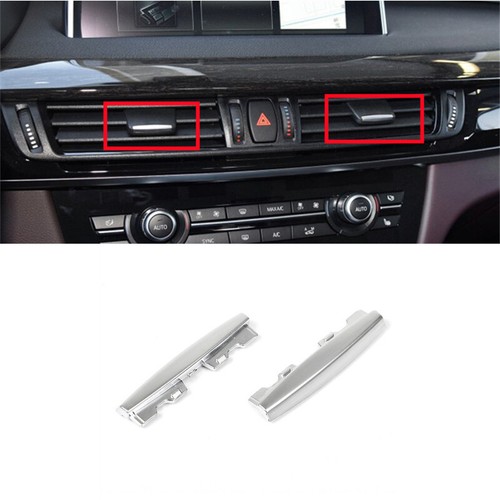 2pcs Silver ABS Car Front AC Air Vent Tab Clip Chrome Strip For BMW X5 X6 F15  - Afbeelding 1 van 12