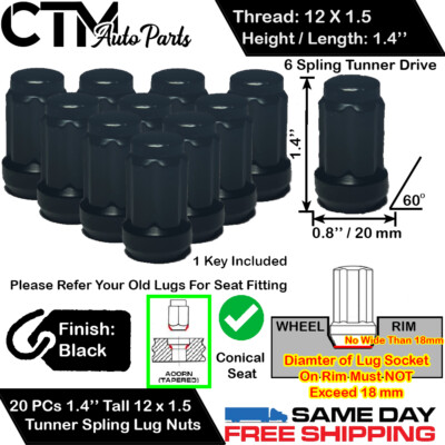 24PC CHEVROLET BLACK 12X1.5 TUNER RACING SPLINE WHEEL LUG NUTS +KEY FOR CHEVY 24PC CHEVROLET BLACK 12X1.5 TUNER RACING SPLINE WHEEL LUG NUTS +KEY FOR CHEVY