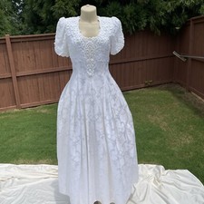 Jessica McClintock Bridal Dress Size 10 Brocade White Tea Length Wedding Gown