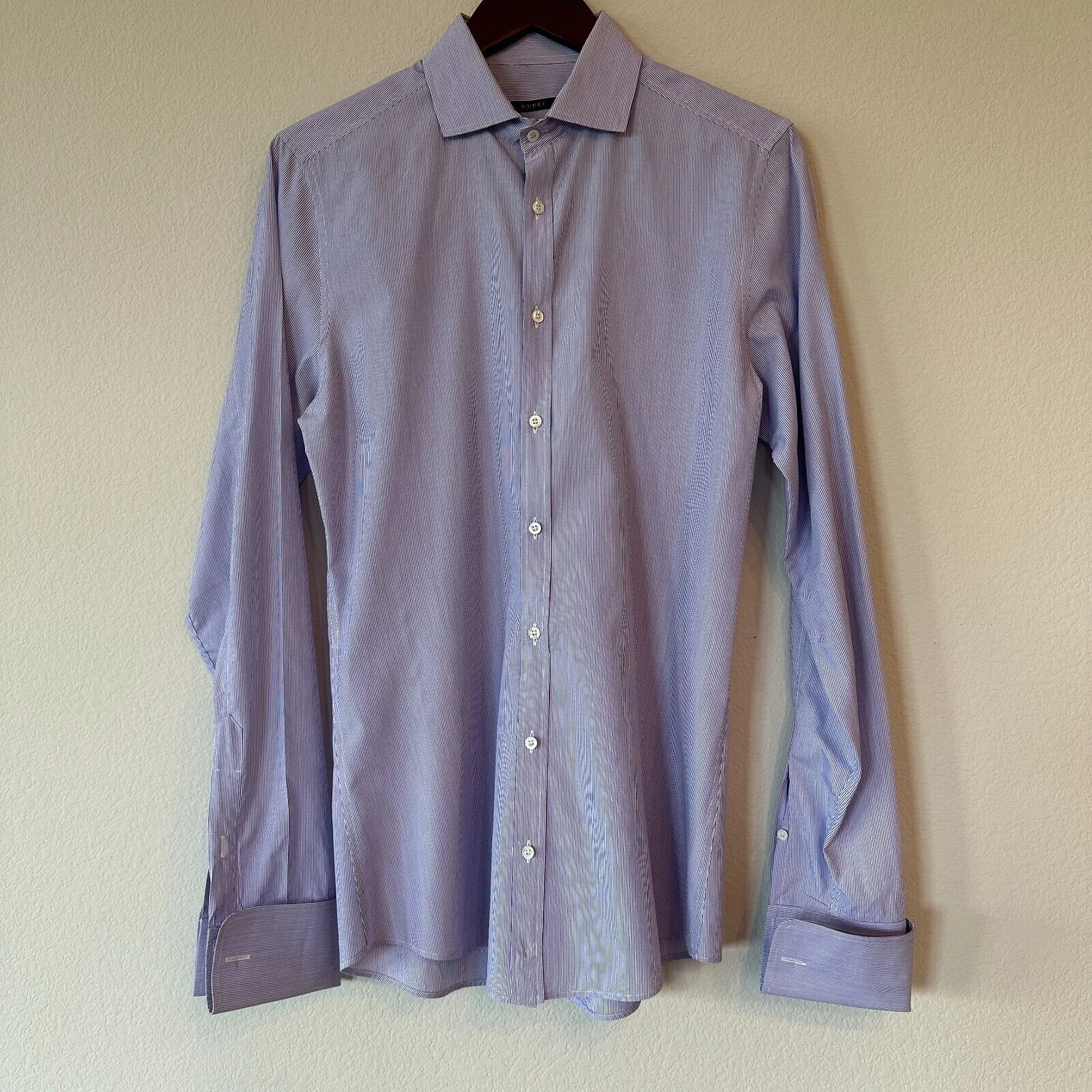Chemise habillée homme Gucci rayures violettes et blanches slim taille 15 US 38 EU manchette française