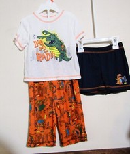 JOE BOXER 12MO BOYS 3-PC PAJAMA SET WHITE ALLIGATOR TOP/ ORANGE PANTS/SHORTS NWT