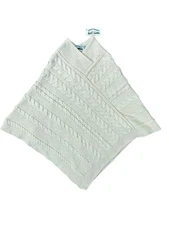 Aran Craft Merino Wool  Cable Chunky Knit Poncho in Stone Size Medium- Large