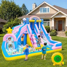 Inflatable Water Slide 6 in 1 Bounce House Water Park Kids Climbing Wall Splash