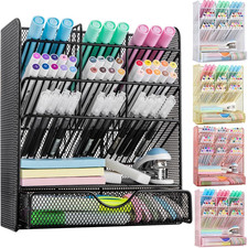 Metal Pen Organizer, Pencil Holder for Desk, Desk Organizer with Drawer for Scho
