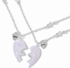 Claire  s Best Friends Iridescent Split HeartPendant Necklaces - 2 Pack new.