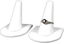 RJ Displays 2 Pcs White Faux Leather Ring Stand, Jewelry Holder