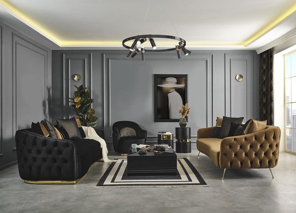 Chesterfield Sofagarnitur Sofa Sessel Blau Polyester Luxus Set 3Tlg-image