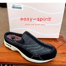 Easy Spirit Traveltime Clog Mules Navy White Denim Look Women Size 7.5 NWB