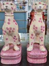 Staffordshire Reproduction Pair Of Whippet Pink Dogs Figurines-8h
