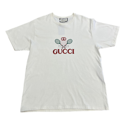 Size XL - Gucci Tennis Logo Tshirt White Pre-Owned