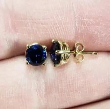 2Ct Round Cut Lab-Created 14K Yellow Gold Plated Sapphire Solitaire Stud Earring