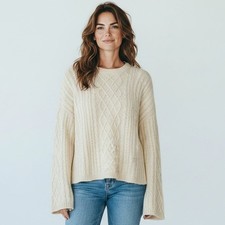 Fishermen Sweater S Cable Knit 1oo Cashmere Cream Capsule Pullover Reformation