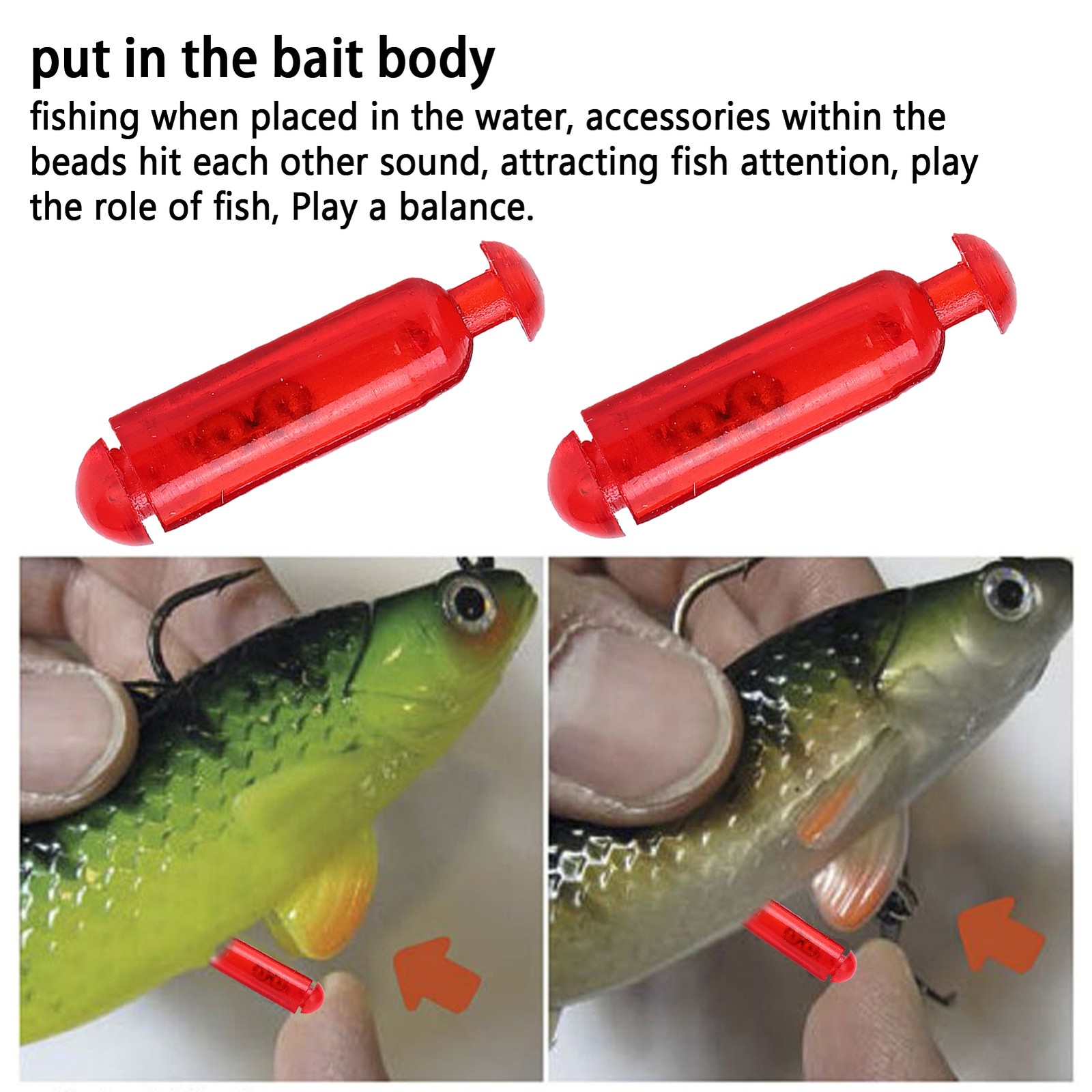 :(Red)50pcs 15mm Rattles Shake Fishing Lure Bait Insert Tube Rattles.