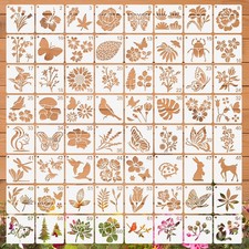 64Pcs Stencils for Painting on Wood, Reusable Stencil Crafts White-Flower01