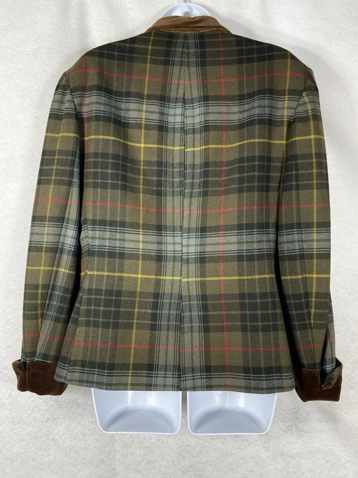 Куртка женская Ralph Lauren Blue Label 12 зеленая коричневая клетчатая шерсть сделано в США винтажная - Изображение 4 из 4