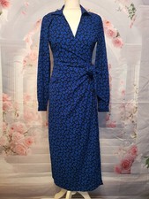 JDY Blue Leopard Print Wrap Dress XS – Long Sleeve Midi, Elegant Collared Style