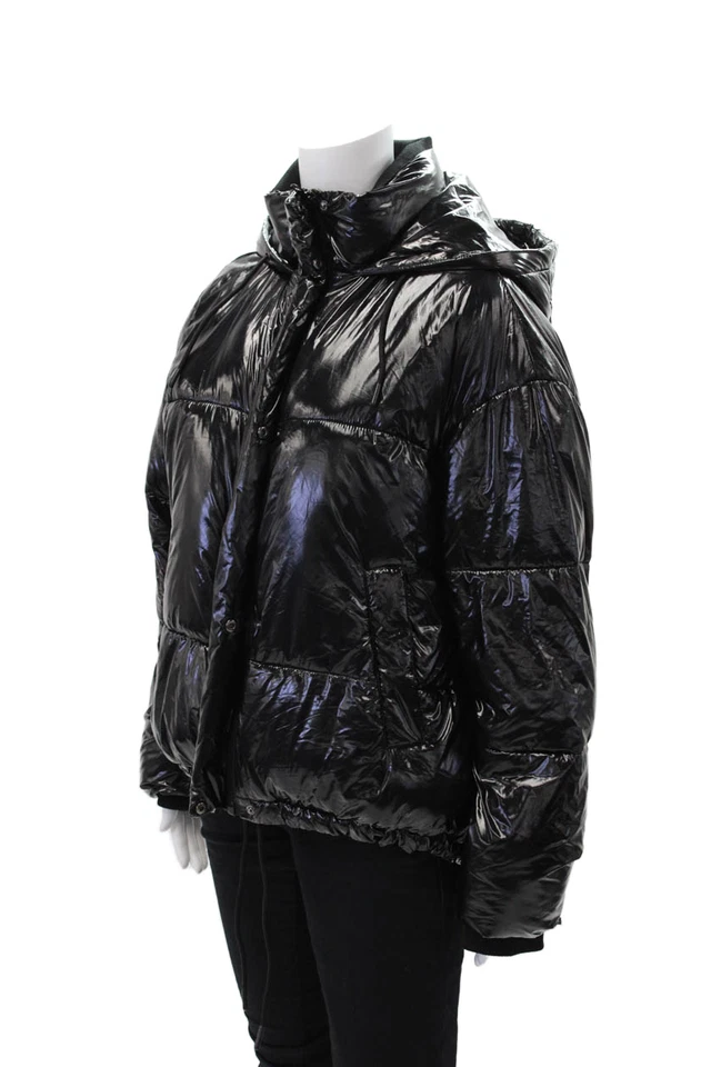 Zara Womens Full Zipper High Neck Hooded Puffer Jacket Black Size Medium - Image 2 of 4