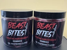 2x BEAST BITES Creatine Monohydrate Gummies, Raspberry | 135 Each | EXP : 1/27