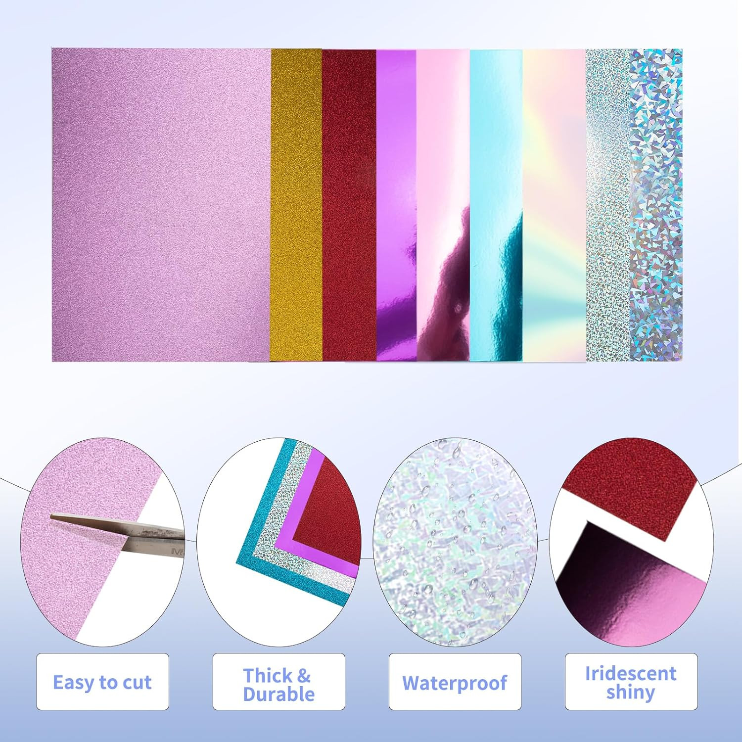30 Pack Metallic Glitter Cardstock Paper Sheets, 8" X 12" Color Foil Mirror Shim
