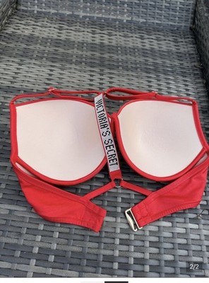 VICTORIAS SECRET SHINE STRAP MALIBU FABULOUS PUSH-UP T-BACK BIKINI SWIM TOP 