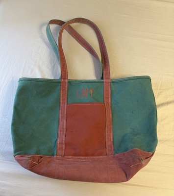 RARE! Vintage LL BEAN BOAT AND TOTE Canvas Bag Green Large Maine USA