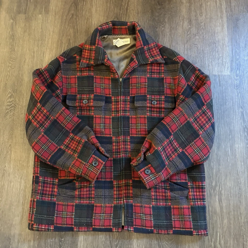 Chaqueta de Colección Banana Republic Chore con Cremallera para Hombres Pequeña Roja Lana a Cuadros Unisex Foto 3 de 4