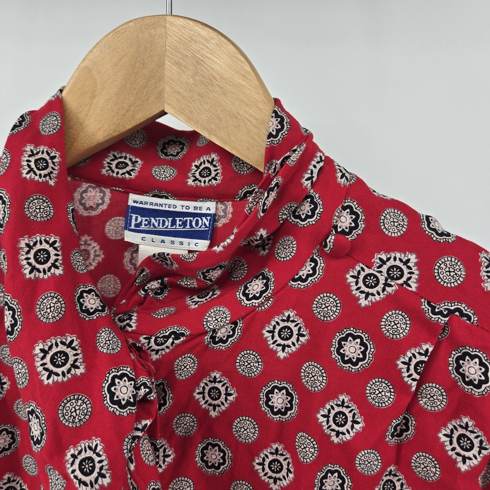 Vintage Pendleton Red Print Button Up Blouse Mock… - image 5