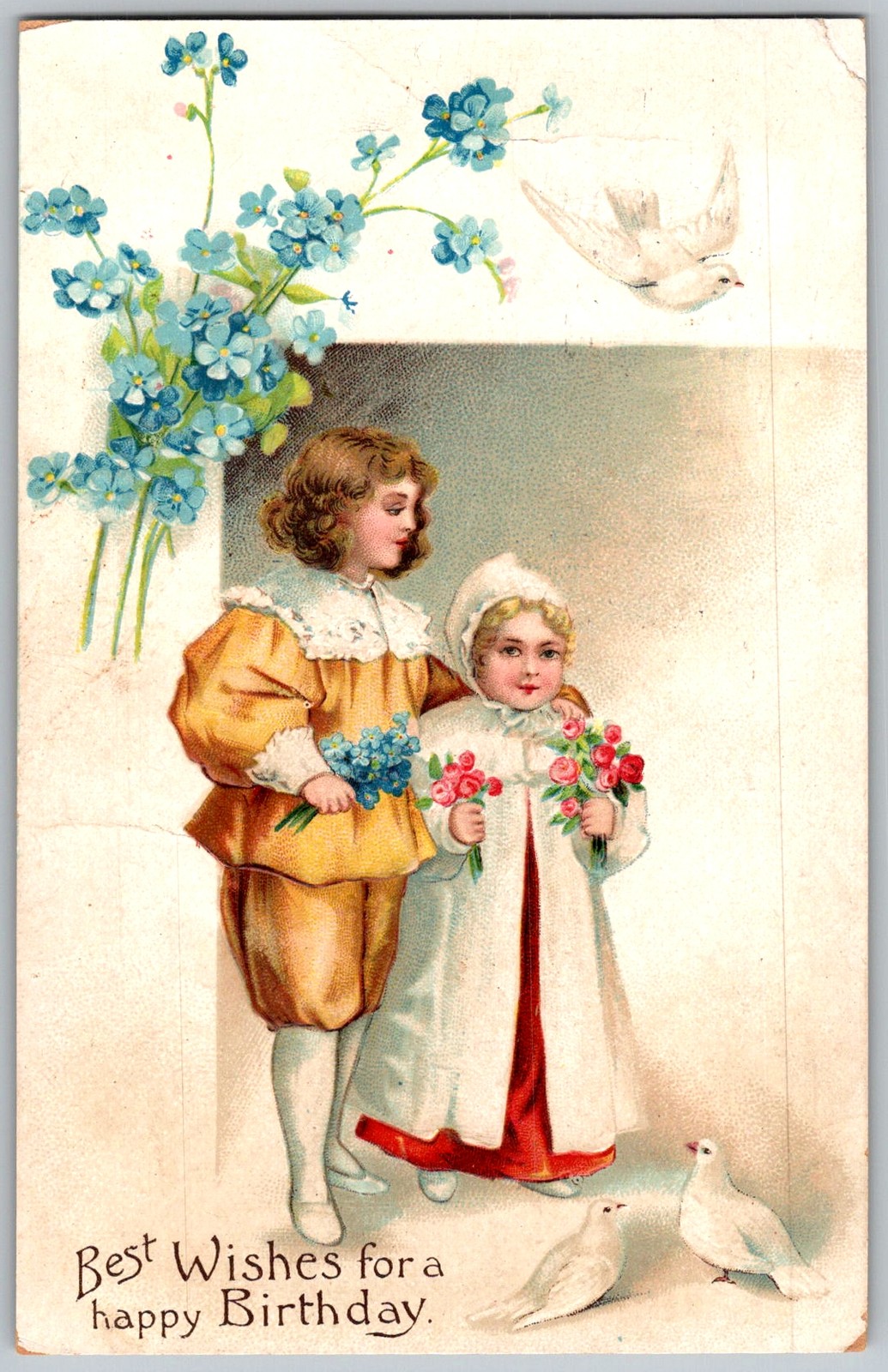 Antique Postcard Children Holding Flowers Gloversville, NY 1910s